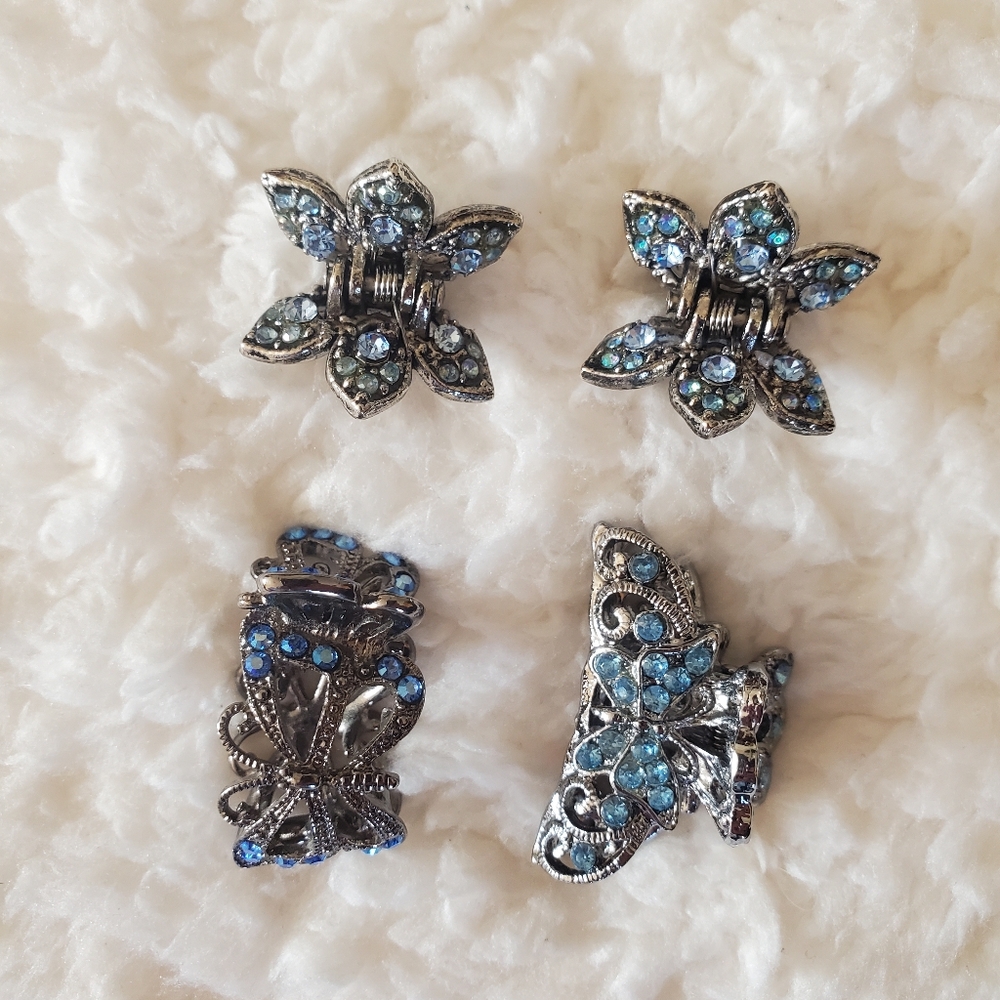 BLUE BLING Silertone ASSORTMENT HAIR Clips.